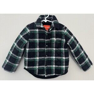 Joe Fresh Toddler 4 Boy Green/Black Plaid Quilted Jacket Snap Front